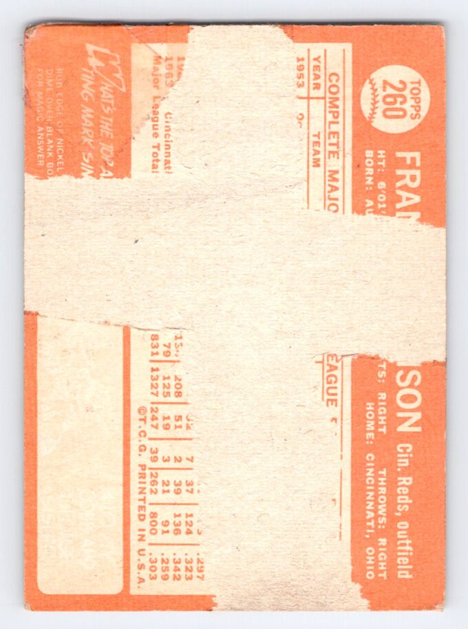 Frank Robinson 1964 Topps Poor Filler