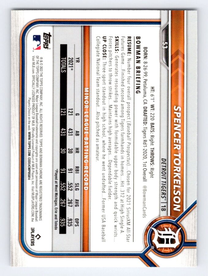 Spencer Torkelson RC Bowman Chrome