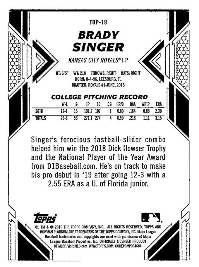 Brady Singer Bowman Platinum