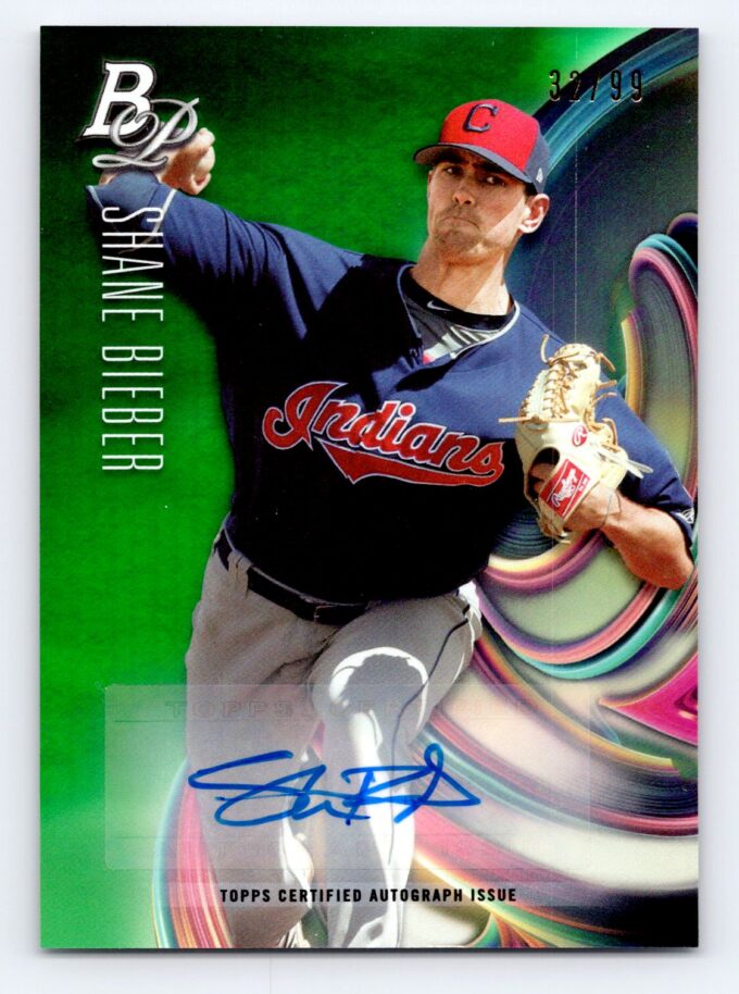 Shane Bieber /99 Autograph Green Bowman Platinum