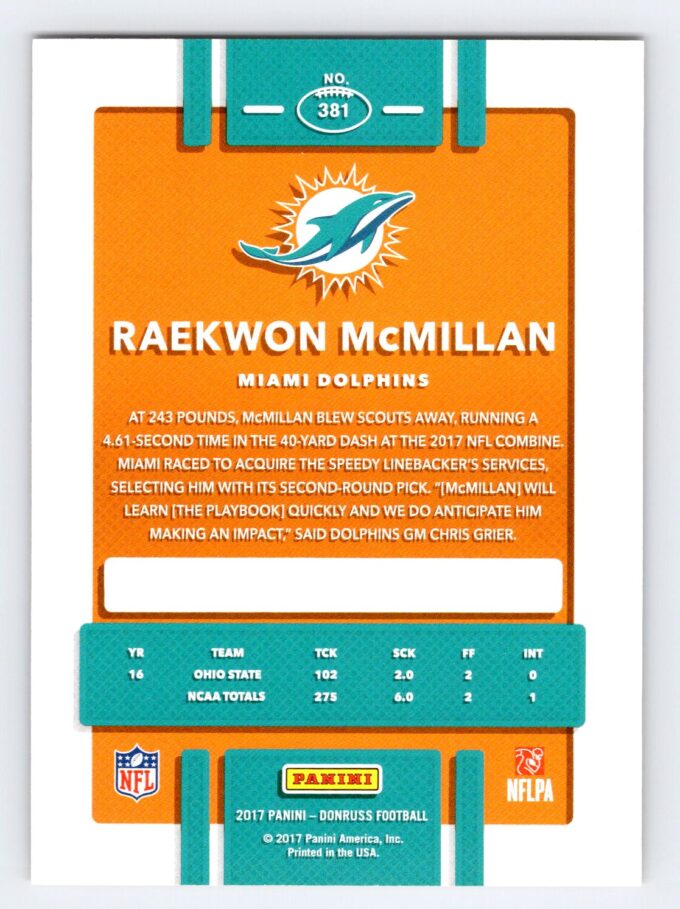 Raekwon McMillan /50 RC Gold Foil Donruss Press Proof