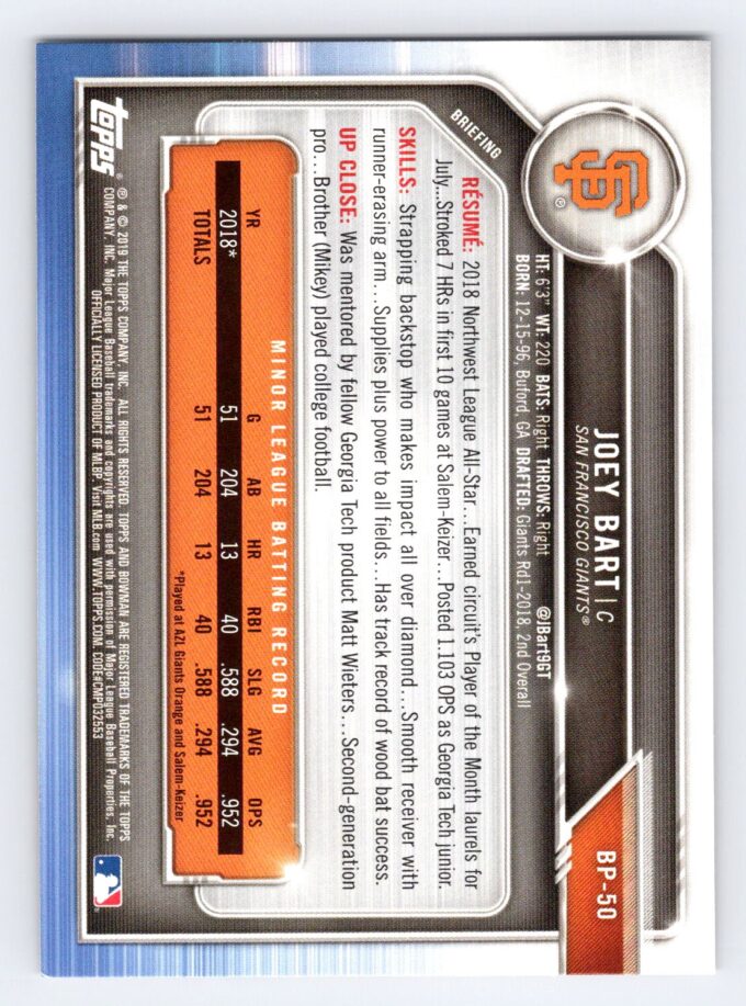 Joey Bart 1st Bowman Paper