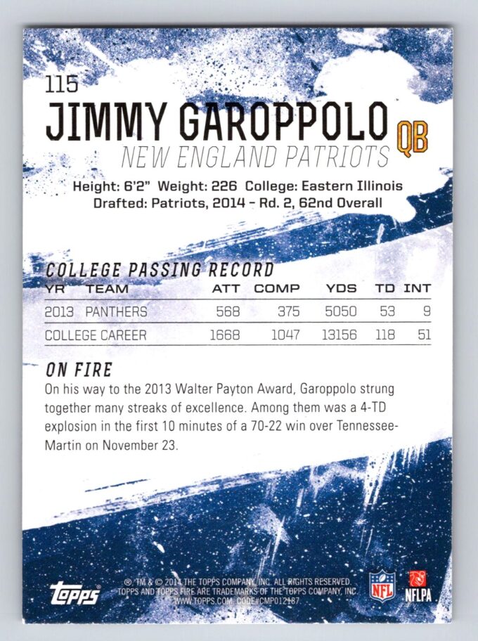 Jimmy Garoppolo RC Topps Fire