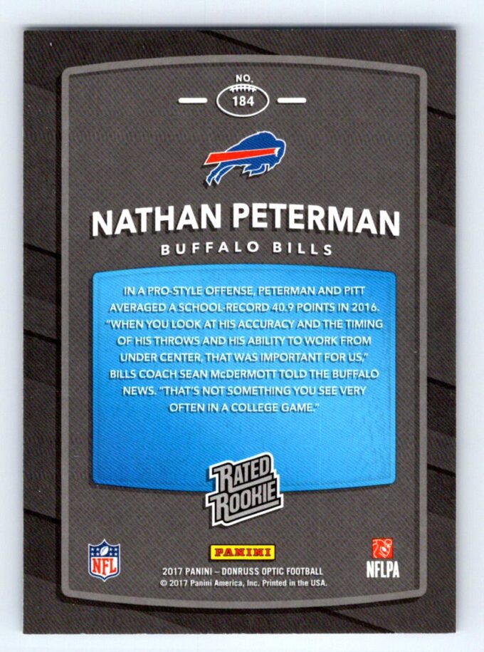 Nathan Peterman RC Donruss Optic Rated Rookie