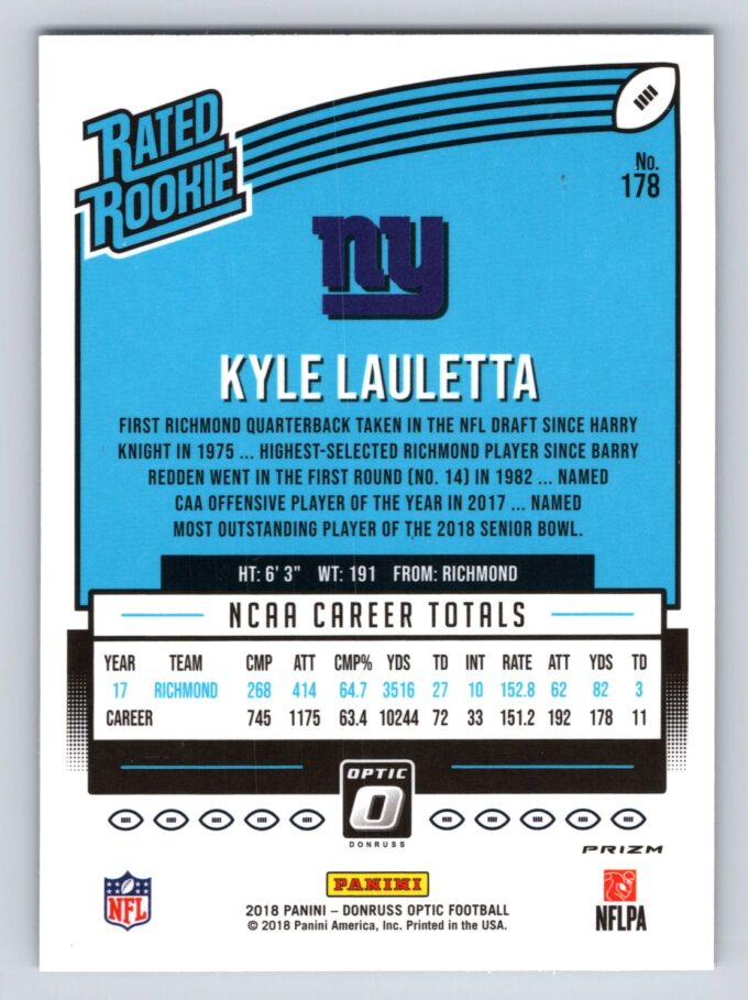 Kyle Lauletta Green Velocity RC Donruss Optic