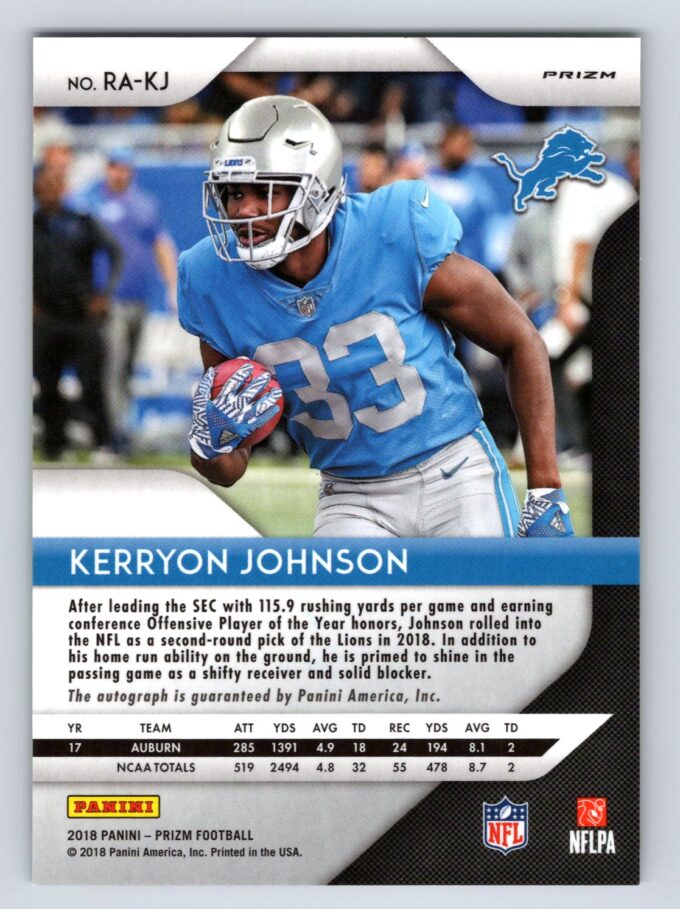 Kerryon Johnson Refractor Green Pulsar Autograph Prizm