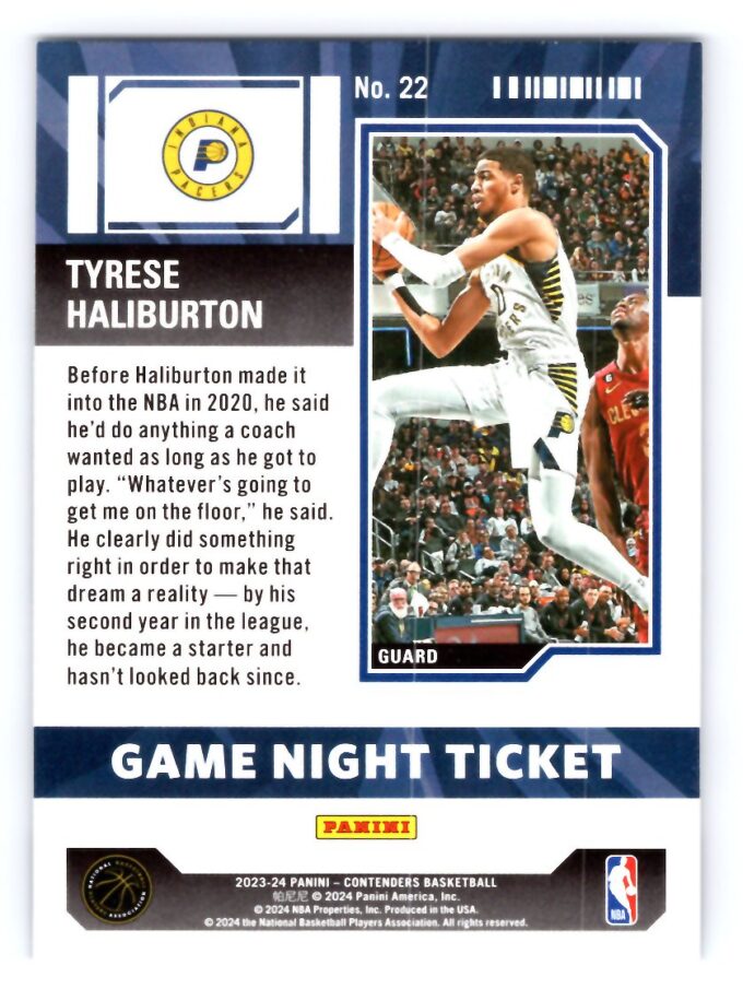 Tyrese Haliburton 2024 Contenders Game Night Ticket
