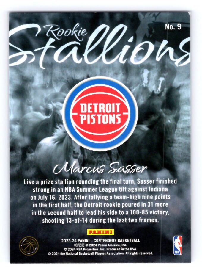 Marcus Sasser RC 2024 Contenders Rookie Stallions