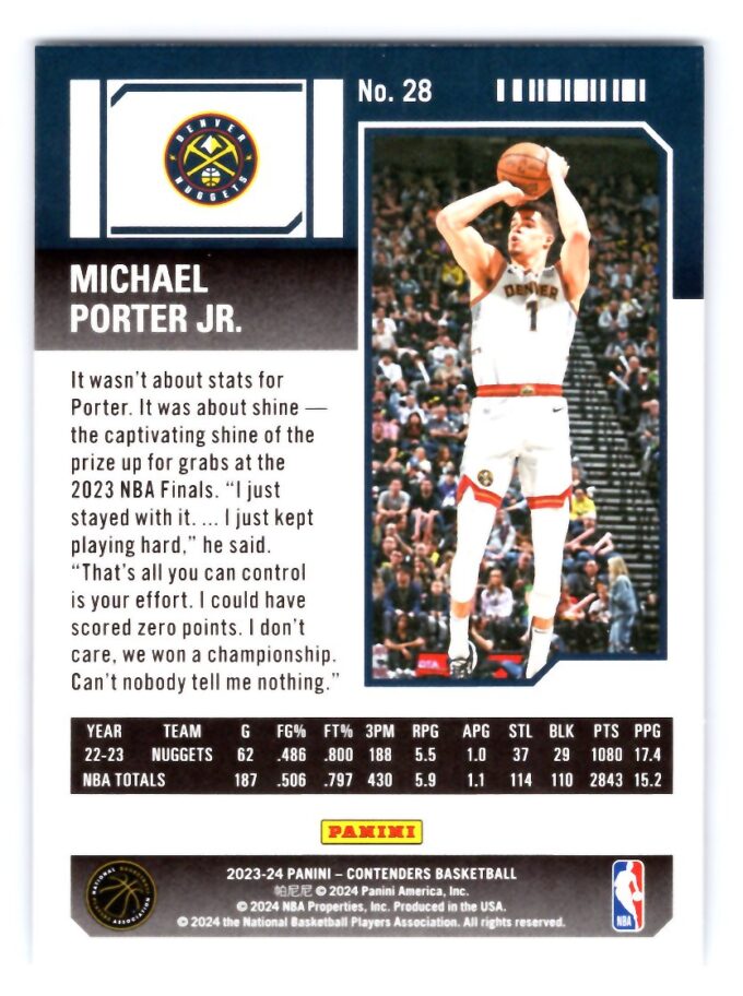 Michael Porter Jr. 2024 Contenders Red Game Ticket