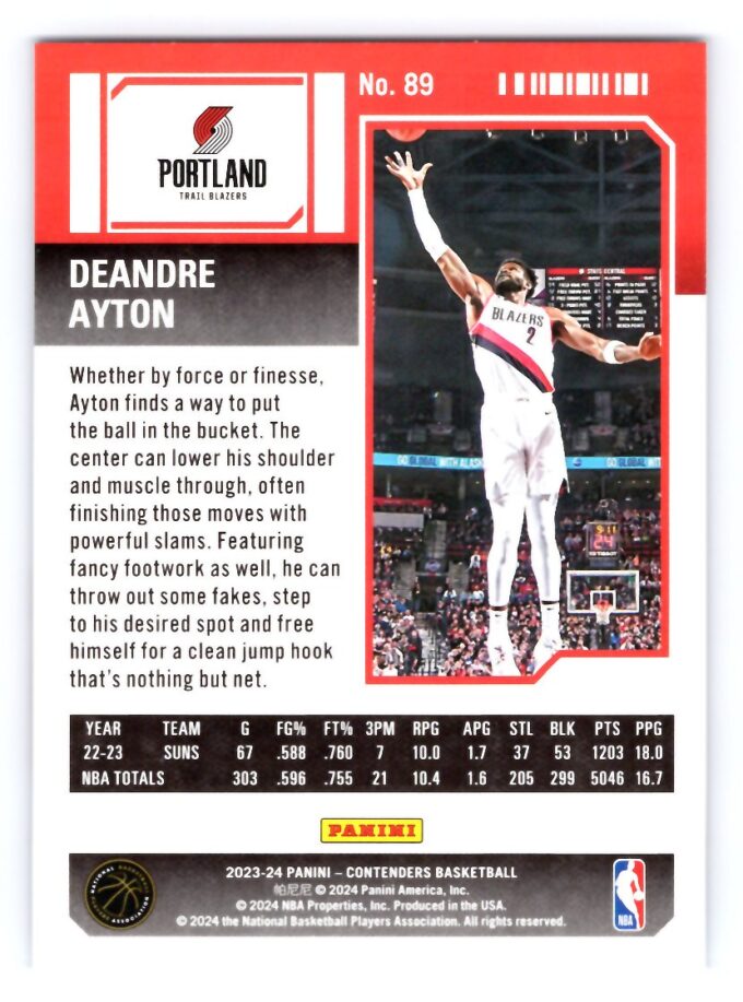 Deandre Ayton 2024 Contenders Bronze Game Ticket