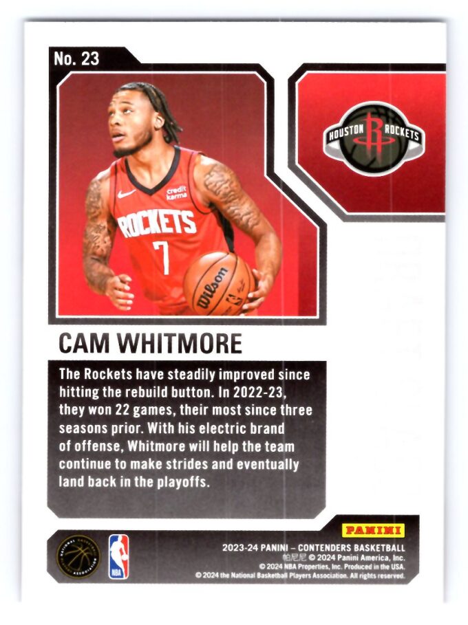 Cam Whitmore RC 2024 Contenders Round 1 Draft Class