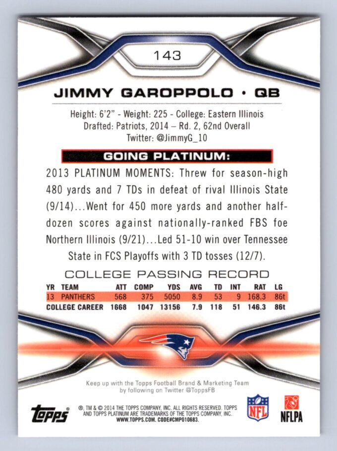 Jimmy Garoppolo RC Topps Platinum Orange