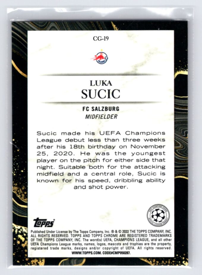 Luka Sucic RC Rookie 2022 Topps Chrome UCL Chasing Glory