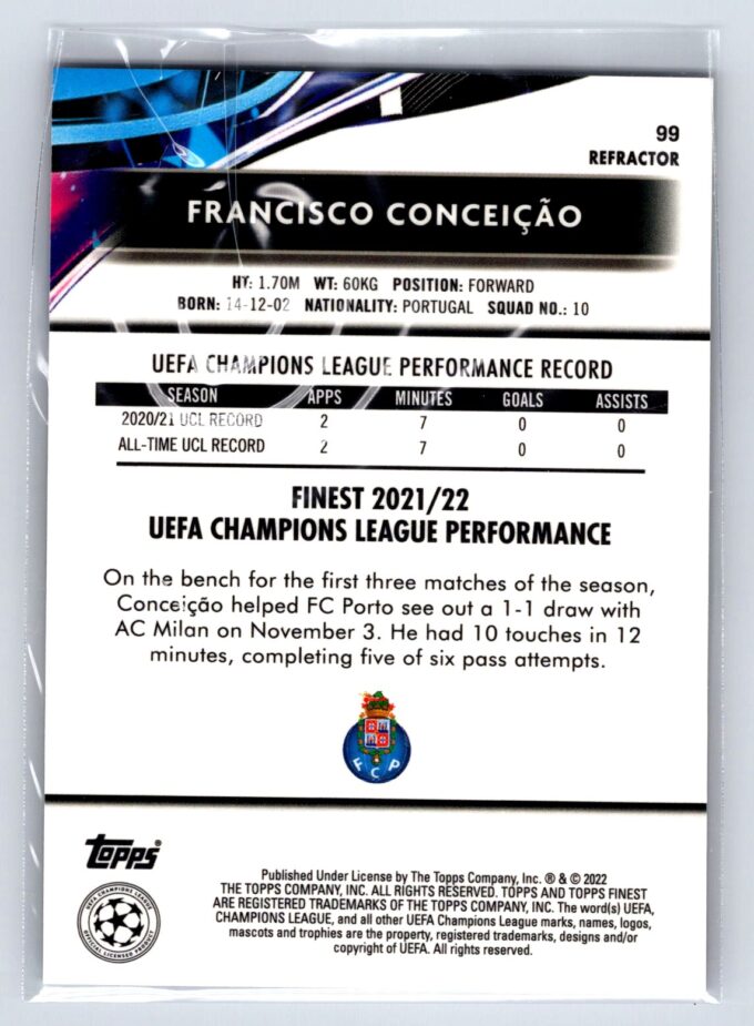 Francisco Conceicao RC Rookie Refractor 2022 Topps Finest UEFA Champions League