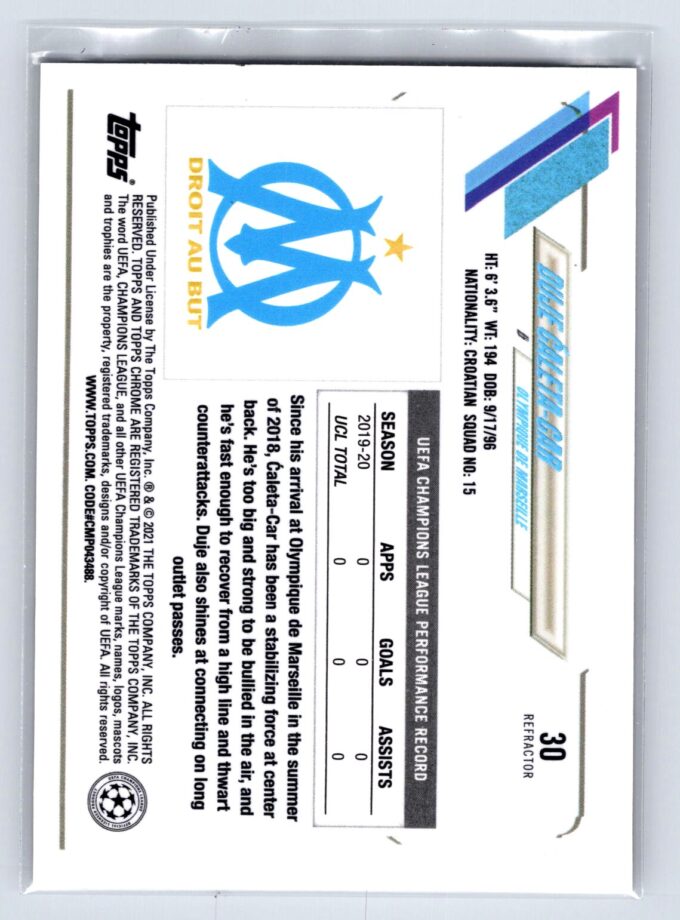 Duje Caleta-Car RC Rookie Refractor 2021 Topps Chrome UEFA Champions League