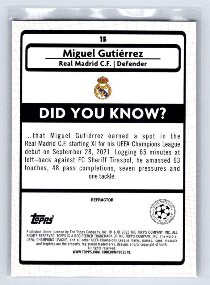 Miguel Gutierrez RC Rookie Refractor 2022 Merlin UEFA Champions League