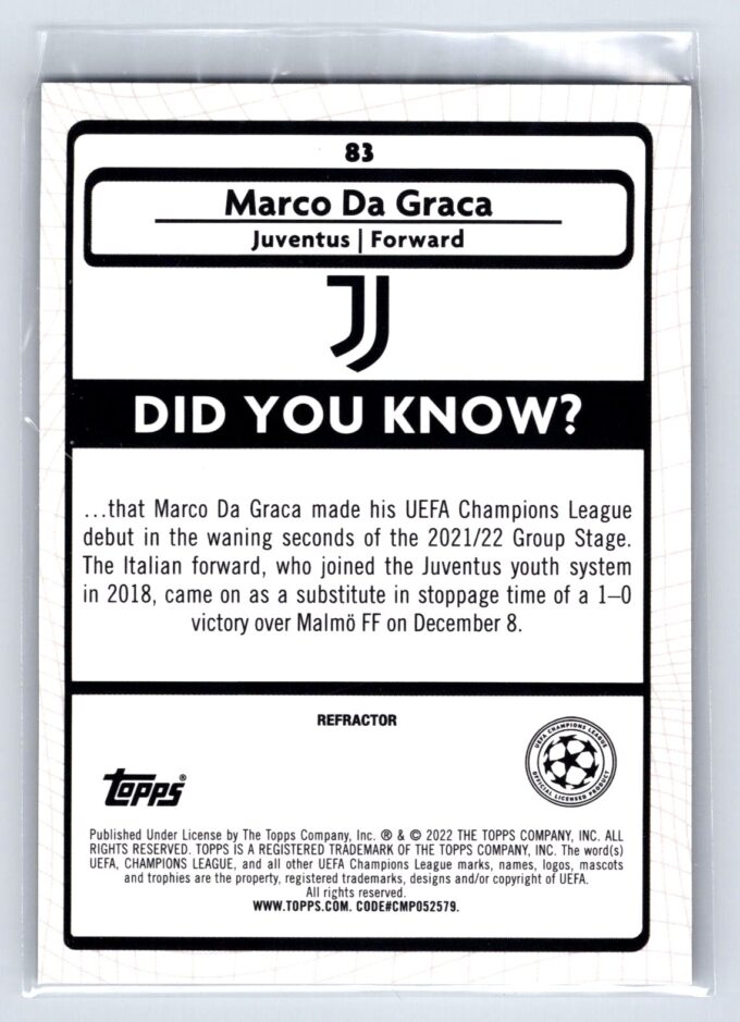 Marco Da Graca RC Rookie Refractor 2022 Merlin UEFA Champions League