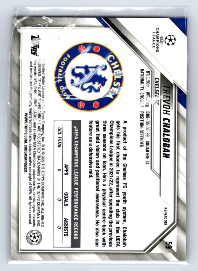Trevoh Chalobah RC Rookie Refractor 2022 Topps Chrome UEFA Champions League