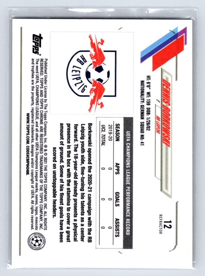 Dennis Borkowski RC Rookie Refractor 2021 Topps Chrome UEFA Champions League