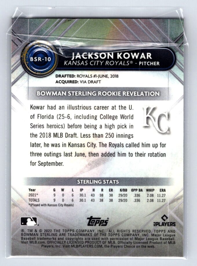 Jackson Kowar RC Rookie 2022 Bowman Sterling
