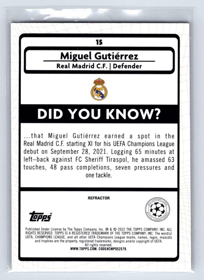 Miguel Gutierrez RC Rookie Refractor 2022 Merlin UEFA Champions League