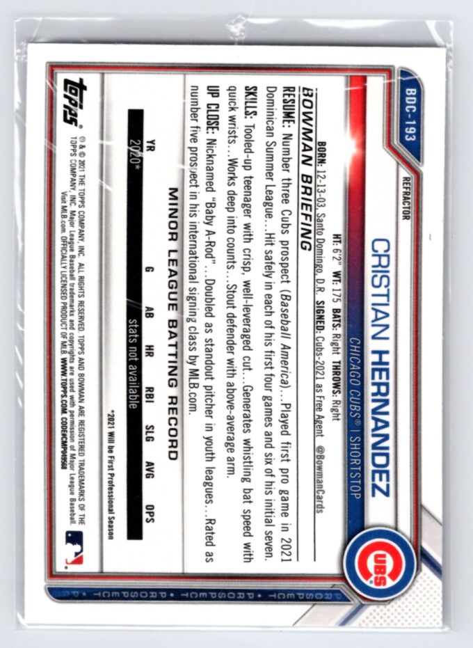 Christian Hernandez 2021 Bowman Chrome Refractor 1st Bowman