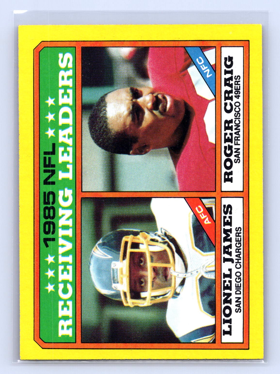 Roger Craig Lionel James 1986 Topps Receiving Leaders Roger Craig Lionel James 1986 Topps Receiving Leaders